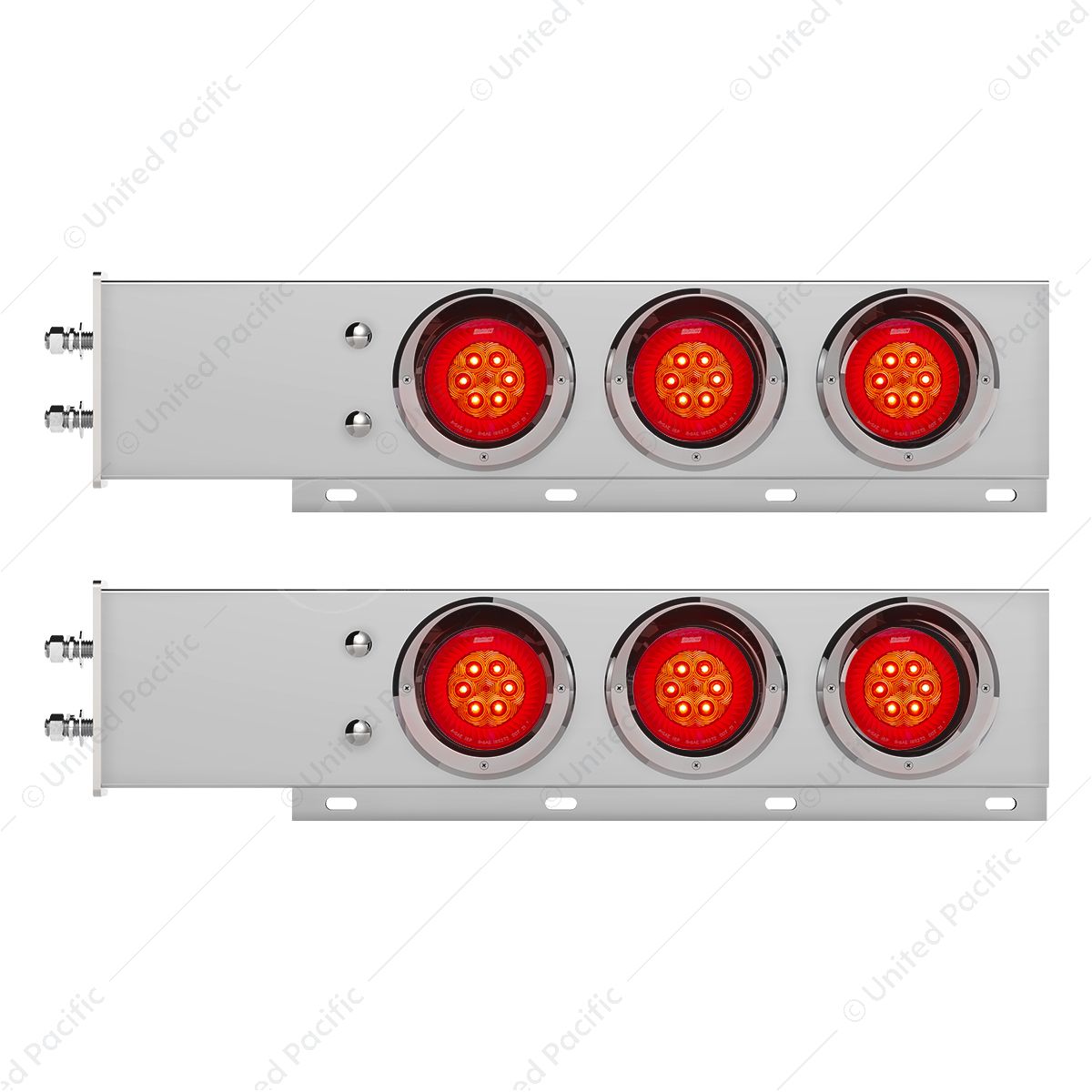 2.5" Bolt Pattern Chrome Spring Loaded Bar W/6X 4" 16 LED Turbine Lights & Visors - Red LED/Red Lens