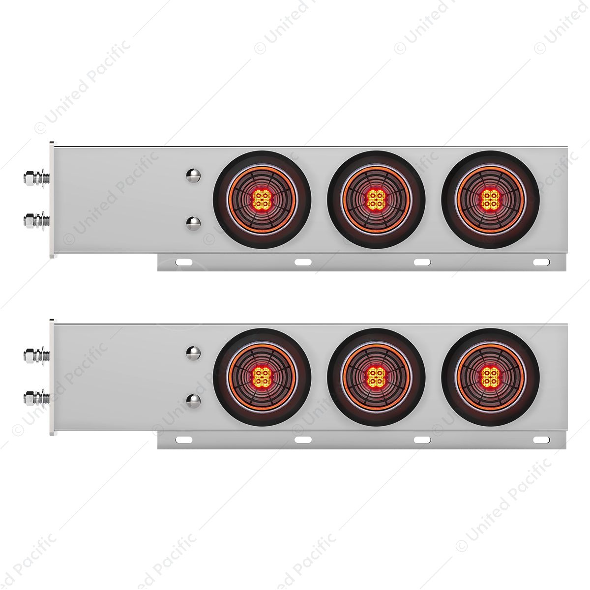 2.5" Bolt Pattern Chrome Spring Loaded Bar W/6X 4" 13 LED Abyss Lights - Red LED/Clear Lens (Pair)