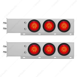2.5" Bolt Pattern Chrome Spring Loaded Bar W/6X 4" 16 LED Turbine Lights - Red LED/Red Lens (Pair)