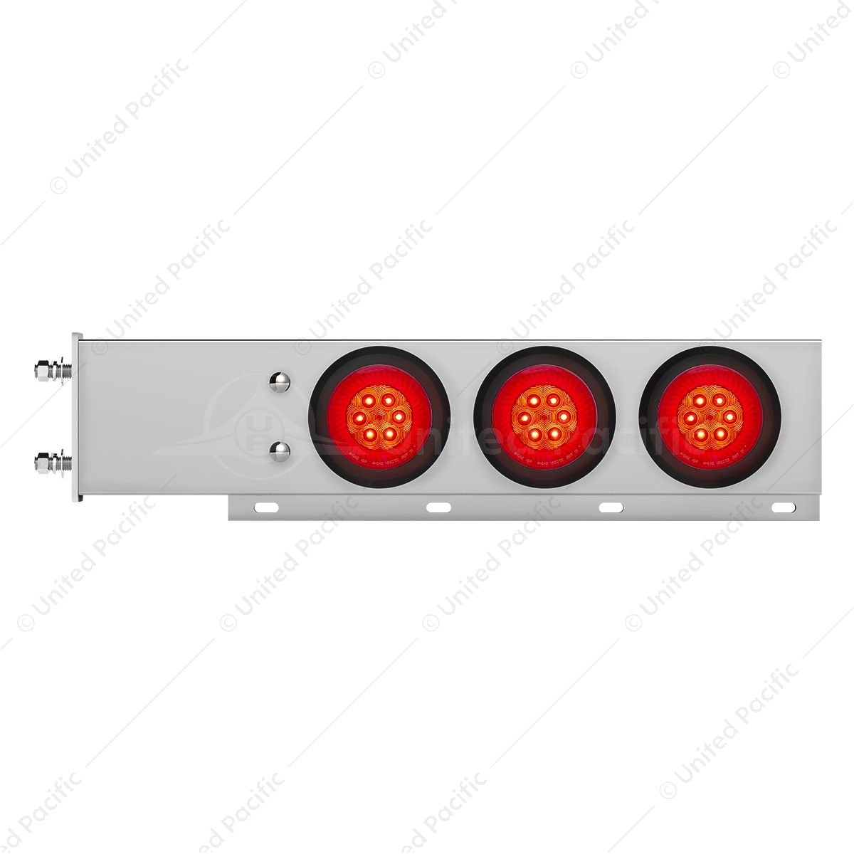 3-3/4" Bolt Pattern Chrome Spring Loaded Bar With 6X 4" 16 Red LED Turbine Lights - Red Lens (Pair)