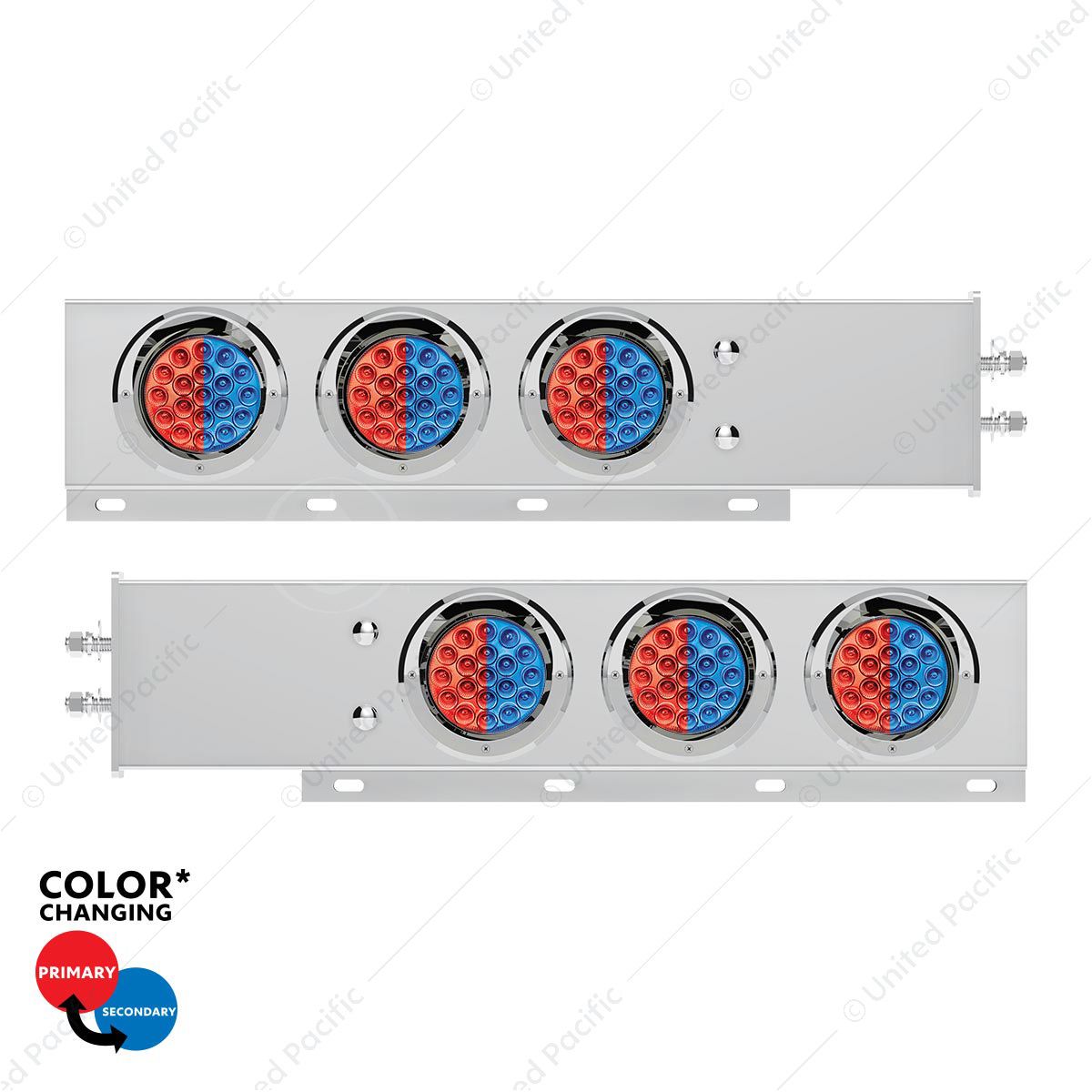 2" Bolt Pattern SS Spring Loaded Light Bar With 6X Double Fury 19 LED Lights & Visors-Red & Blue LED