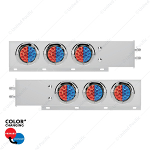 2" Bolt Pattern SS Spring Loaded Light Bar With 6X Double Fury 19 LED Lights & Visors-Red & Blue LED