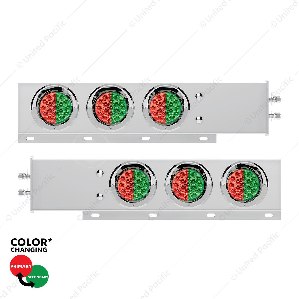 2" Bolt Pattern SS Spring Loaded Light Bar With 6X Double Fury 19 LED Lights & Visors-Red & Green LE