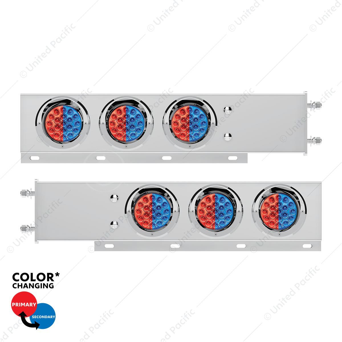 3-3/4" Bolt Pattern SS Spring Loaded Light Bar With 6X Double Fury 19 LED Lights & Visors-Red & Blue