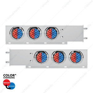3-3/4" Bolt Pattern SS Spring Loaded Light Bar With 6X Double Fury 19 LED Lights & Visors-Red & Blue
