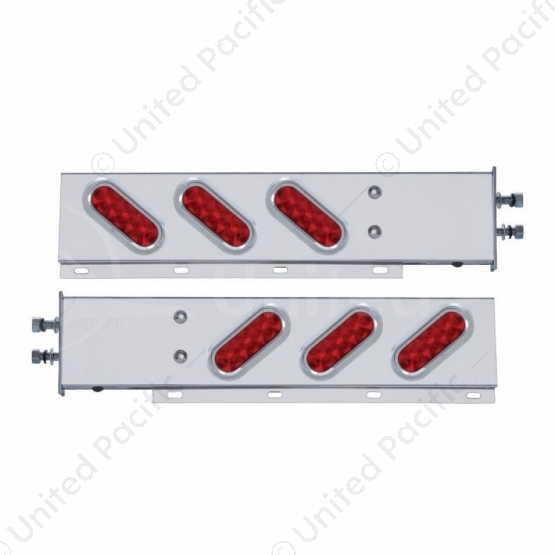 2.5" Bolt Pattern SS Spring Loaded Bar With 6 Oval 10 LED Lights & Visors -Red LED & Lens (Pair)