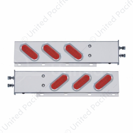 2.5" Bolt Pattern SS Spring Loaded Bar With 6 Oval 12 LED Lights & Visors -Red LED & Lens (Pair)