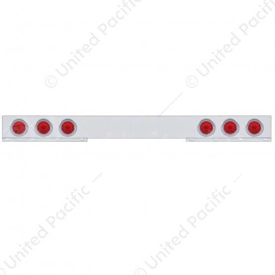 Chrome 1 Piece Rear Light Bar With Six 10 LED 4" Lights & Visors - Red LED/Red Lens