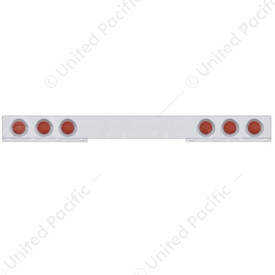 Stainless 1 Piece Rear Light Bar With 6X 12 LED 4" Reflector Lights & Visors - Red LED/Red Lens