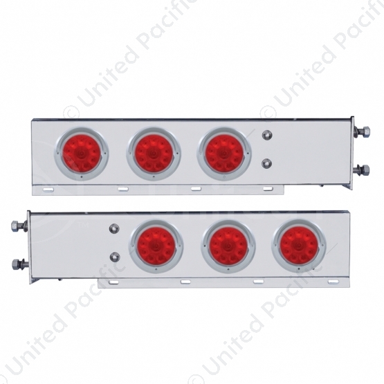 3-3/4" Bolt Pattern Chrome Spring Loaded Bar W/6X 4" 10 Red LED Lights & Visors -Red Lens (Pair)