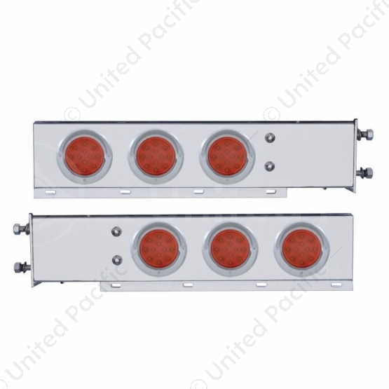 3-3/4" Bolt Pattern Deluxe SS Spring Loaded Bar W/6X 12 LED 4" Light & Visors -Red LED & Lens (Pair)