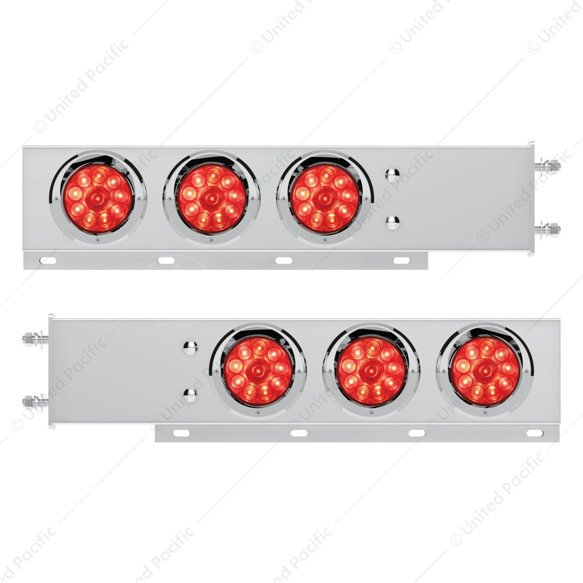3-3/4" Bolt Pattern Deluxe SS Spring Loaded Bar W/6X 10 LED 4" Lights & Visors -Red LED & Lens (Pair