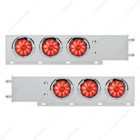 3-3/4" Bolt Pattern Deluxe SS Spring Loaded Bar W/6X 10 LED 4" Lights & Visors -Red LED & Lens (Pair