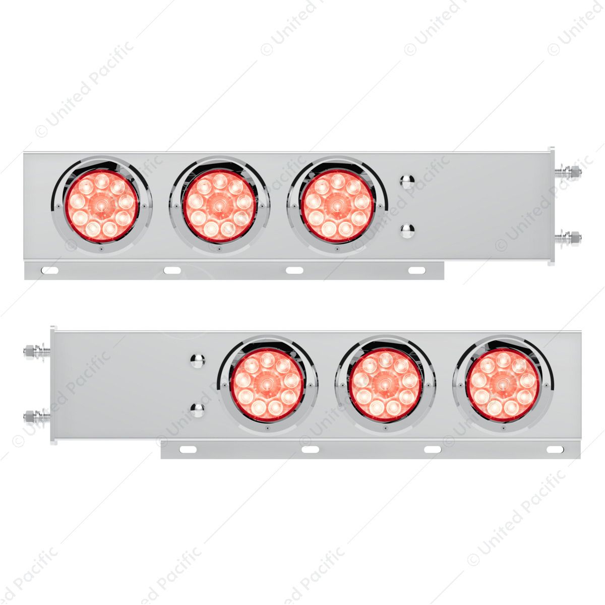 3-3/4" Bolt Pattern Deluxe SS Spring Loaded Bar W/6X 10 LED 4" Lights & Visors -Red LED/Clear Lens (