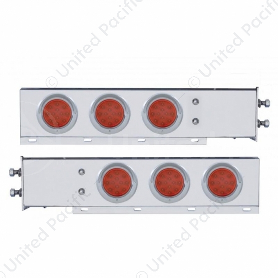 2.5" Bolt Pattern Chrome Spring Loaded Bar W/6X 12 LED 4" Refl. Lights & Visors-Red LED & Lens (Pair