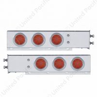 2-1/2" Bolt Pattern Chrome Spring Loaded Bar W/6X 12 LED 4" Refl. Lights & Visors-Red LED & Lens (Pa