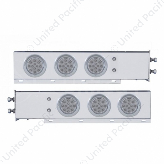 2.5" Bolt Pattern Chrome Spring Loaded Bar W/6X 12 LED 4" Refl. Lights & Visors-Red LED/Clear Lens (