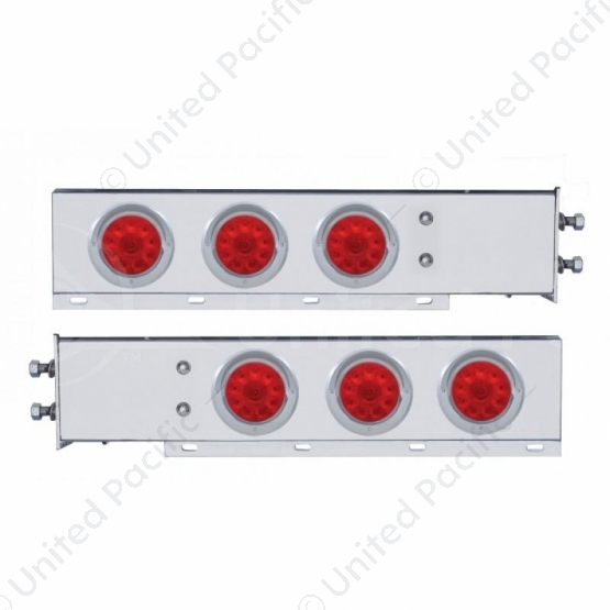 2.5" Bolt Pattern Chrome Spring Loaded Bar W/6X 4" 10 LED Lights & Visors -Red LED & Lens (Pair)