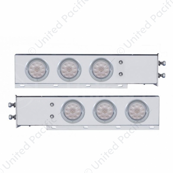 2.5" Bolt Pattern Chrome Spring Loaded Bar W/6X 4" 10 LED Lights & Visors -Red LED/Clear Lens (Pair)