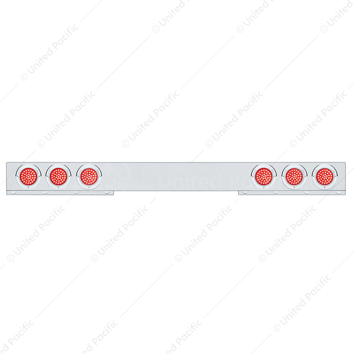 Stainless 1 Piece Rear Light Bar With 6X 36 LED 4" Lights & Visors - Red LED/Red Lens