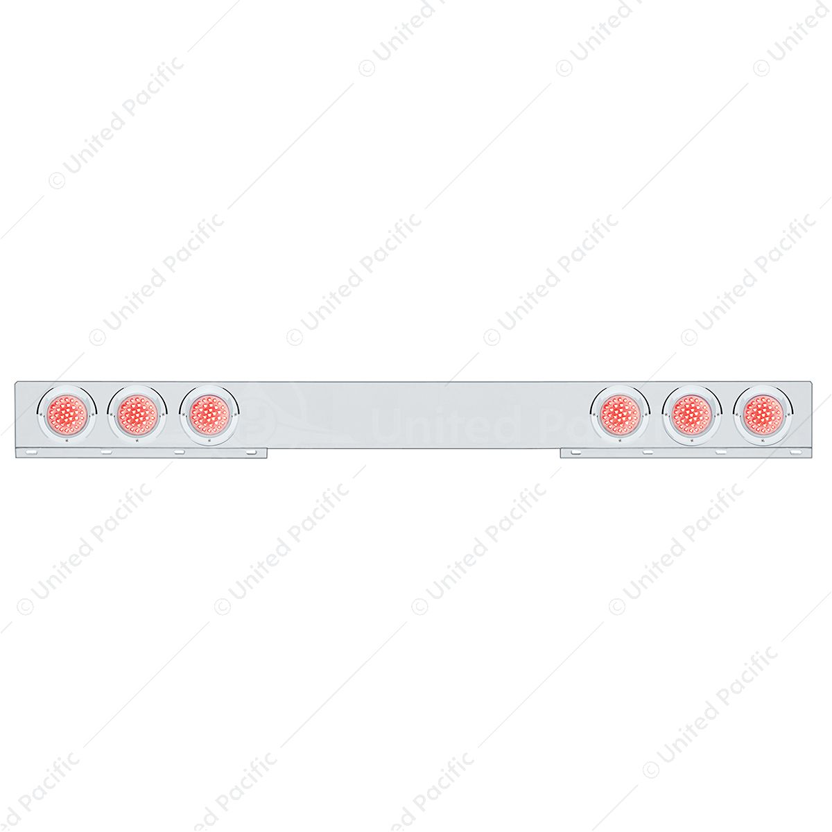 Stainless 1 Piece Rear Light Bar With 6X 36 LED 4" Lights & Visors - Red LED/Clear Lens