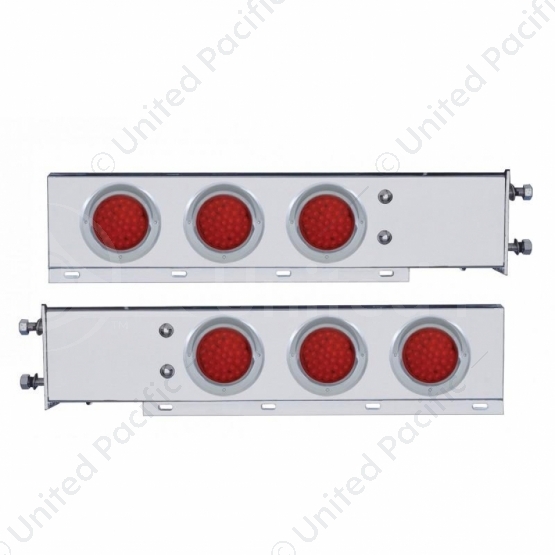 3-3/4" Bolt Pattern Deluxe SS Spring Loaded Bar W/6X 36 LED 4" Light & Visors -Red LED & Lens (Pair)