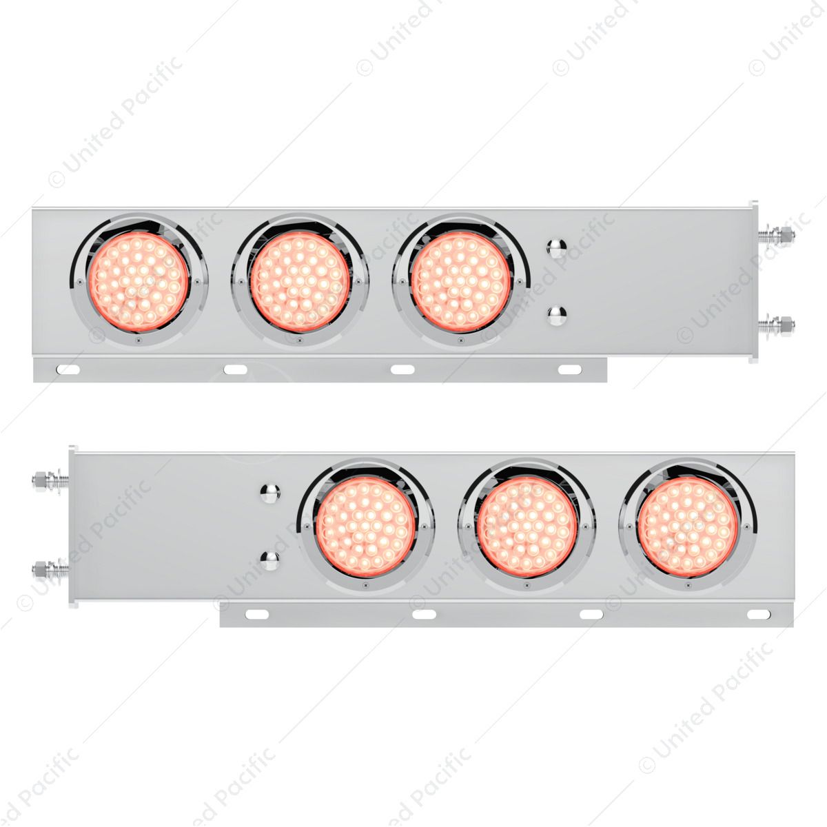 3-3/4" Bolt Pattern Deluxe SS Spring Loaded Bar W/6X 36 LED 4" Light & Visors -Red LED/Clear Lens (P
