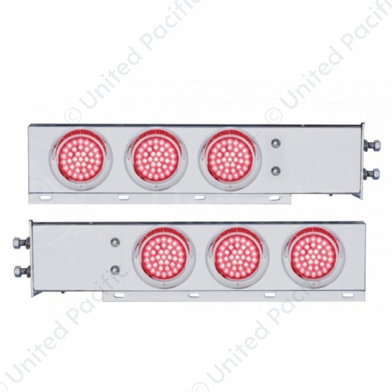2.5" Bolt Pattern Chrome Spring Loaded Bar W/6X 36 LED 4" Lights & Visors -Red LED & Lens (Pair)