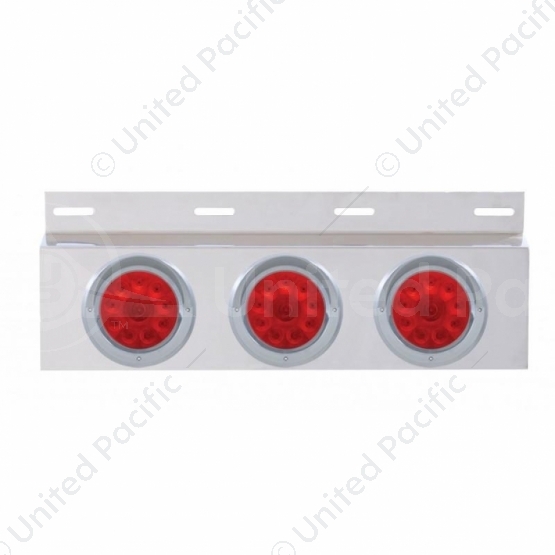 Stainless Top Mud Flap Plate With 3X 10 LED 4" Lights & Visors - Red LED/Red Lens (Each)