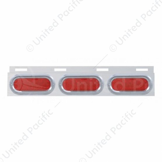 Stainless Top Mud Flap Plate With 3X 19 LED 6" Oval Lights & Visors - Red LED/Red Lens (Each)