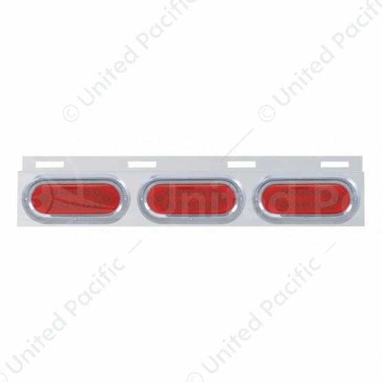 Stainless Top Mud Flap Plate With Three 12 LED Lights & Visor - Red LED/Red Lens (Each)