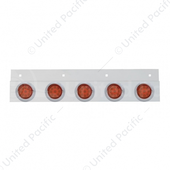 Stainless Top Mud Flap Plate With 5X 9 LED 2" Reflector Lights & Visors - Red LED/Red Lens (Each)