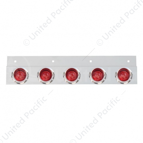 Stainless Top Mud Flap Plate With 5X 9 LED 2" Beehive Lights & Visors - Red LED/Red Lens (Each)
