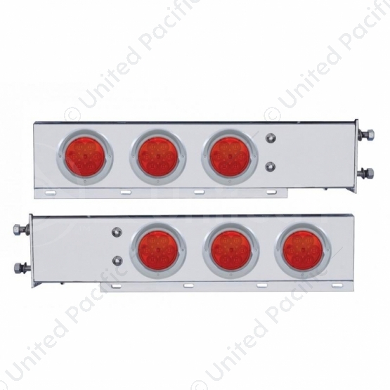 3-3/4" Bolt Pattern SS Spring Loaded Bar With 6X 4" 7 LED Lights & Visors -Red LED & Lens (Pair)
