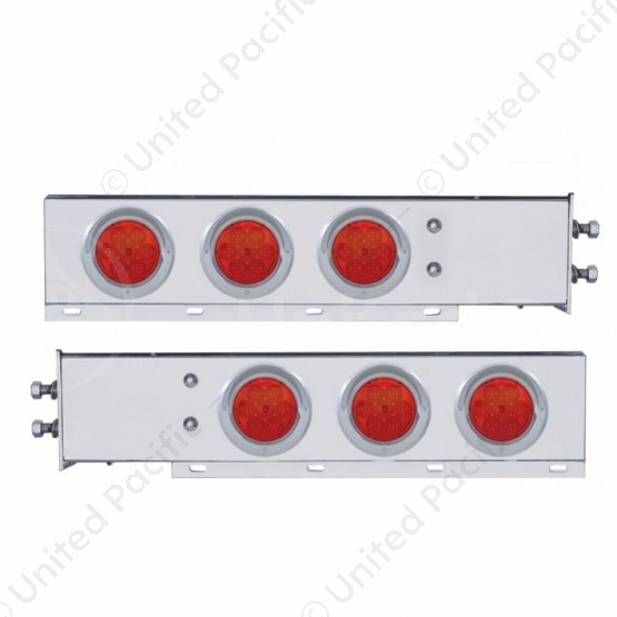 2" Bolt Pattern Stainless Spring Loaded Light Bar With 6X 4" 7 LED Lights & Visors - Red LED/Red Len