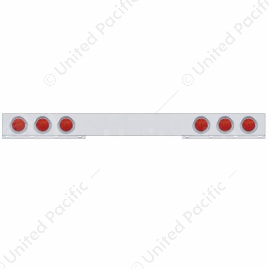 Stainless 1 Piece Rear Light Bar With 6X 7 LED 4" Reflector Lights & Visors - Red LED/Red Lens