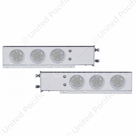 3-3/4" Bolt Pattern Chrome Spring Loaded Bar With 6X 4" 7 Red LED Lights & Visors - Clear Lens (Pair