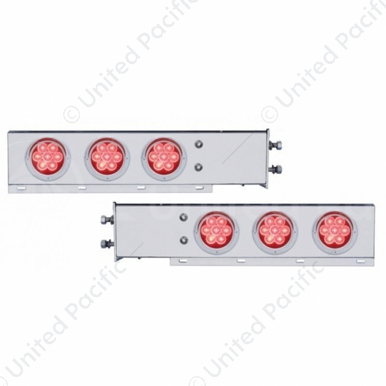 2.5" Bolt Pattern Chrome Spring Loaded Bar With 6X 4" 7 LED Lights & Visors -Red LED & Lens (Pair)