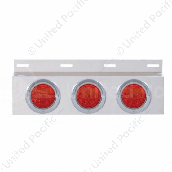 Stainless Top Mud Flap Plate With 3X 7 LED 4" Lights & Visors - Red LED/Red Lens (Each)