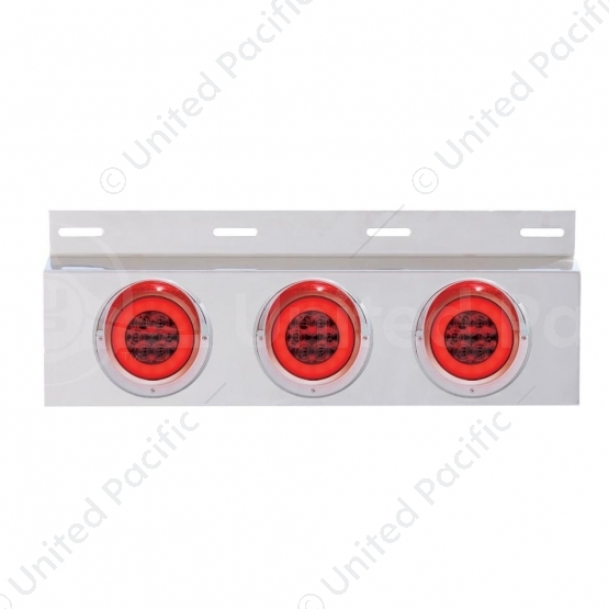 Stainless Top Mud Flap Plate With 3X 21 LED 4" GloLight & Visors - Red LED/Red Lens (Each)