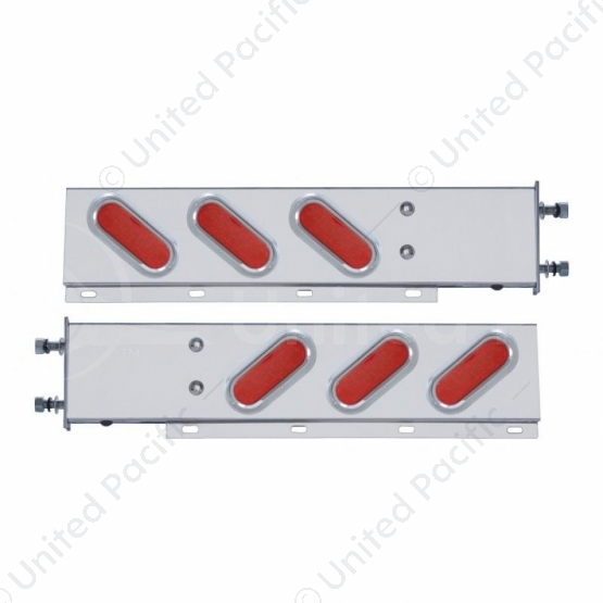 3-3/4" Bolt Pattern SS Spring Loaded Bar With 6" Oval 19 LED Lights & Visors -Red LED & Lens (Pair)