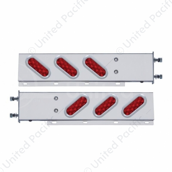 3-3/4" Bolt Pattern SS Spring Loaded Bar With 6 Oval 10 LED Lights & Bezel -Red LED & Lens (Pair)