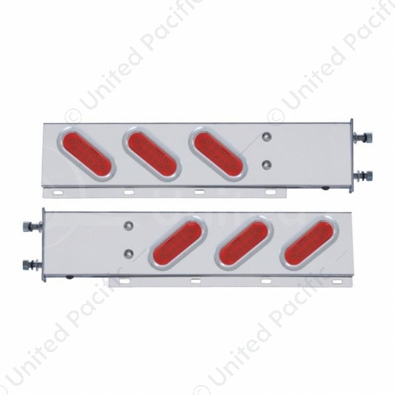 3-3/4" Bolt Pattern SS Spring Loaded Bar With 6 Oval 12 LED Lights & Bezel -Red LED & Lens (Pair)