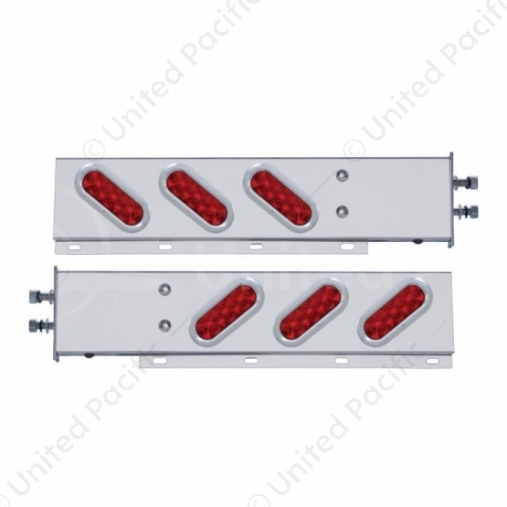 2.5" Bolt Pattern SS Spring Loaded Bar With 6 Oval 10 LED Lights & Bezel -Red LED & Lens (Pair)