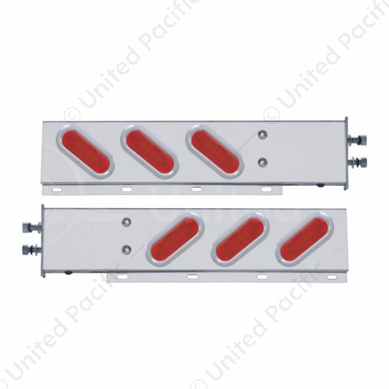 2.5" Bolt Pattern SS Spring Loaded Bar With 6 Oval 12 LED Lights & Bezel -Red LED & Lens (Pair)