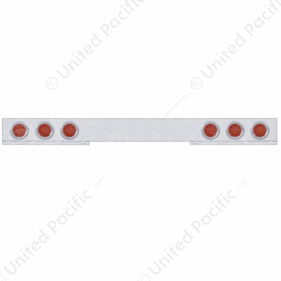 Chrome 1 Piece Rear Light Bar With Six 12 LED 4" Reflector Lights & Bezels - Red LED/Red Lens