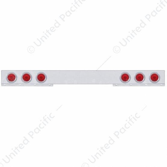 Chrome 1 Piece Rear Light Bar With Six 10 LED 4" Lights & Bezels - Red LED/Red Lens