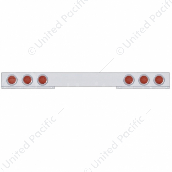Stainless 1 Piece Rear Light Bar With 6X 12 LED 4" Reflector Lights & Bezels - Red LED/Red Lens