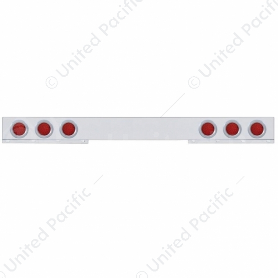 Chrome 1 Piece Rear Light Bar With Six 36 LED 4" Lights & Bezels - Red LED/Red Lens