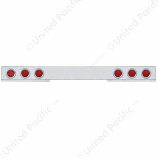 Stainless 1 Piece Rear Light Bar With 6X 36 LED 4" Lights & Bezels - Red LED/Red Lens